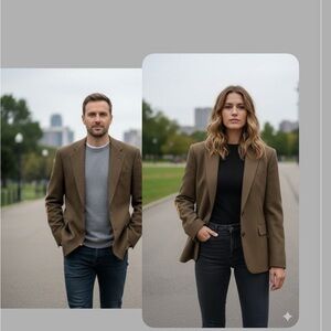 Evan Picone Unisex Checked Blazers Brown Elbows Patches 100% Wool made in USA